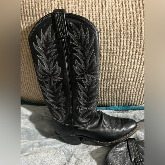 Dan Post Sz 5.5 Black Leather Mid Calf Pull On Western Cowboy Boots - Picture 4 of 9